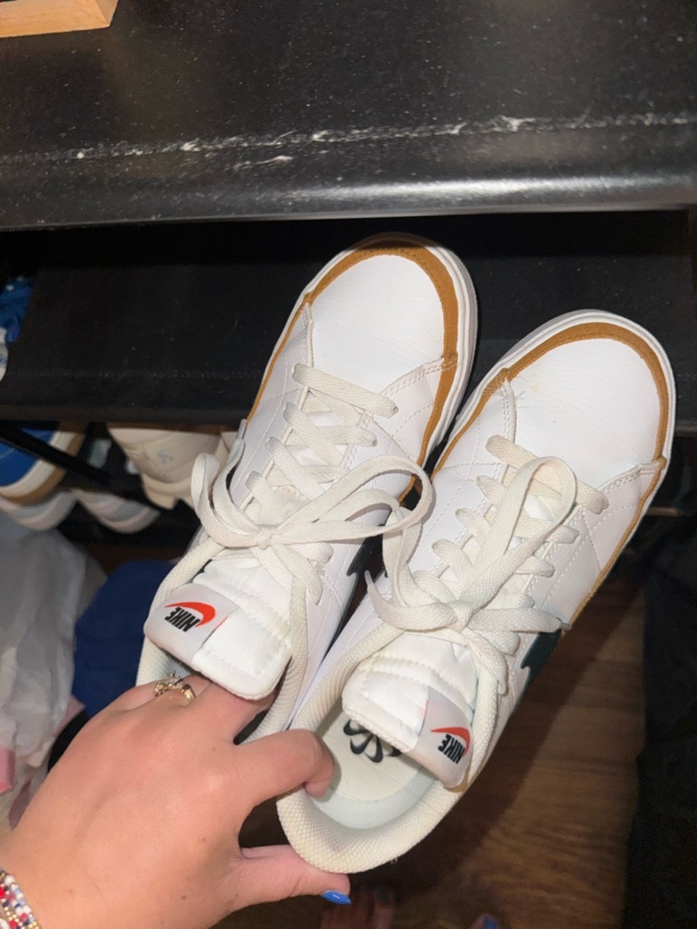 Nike White Sneakers with Tan Trim